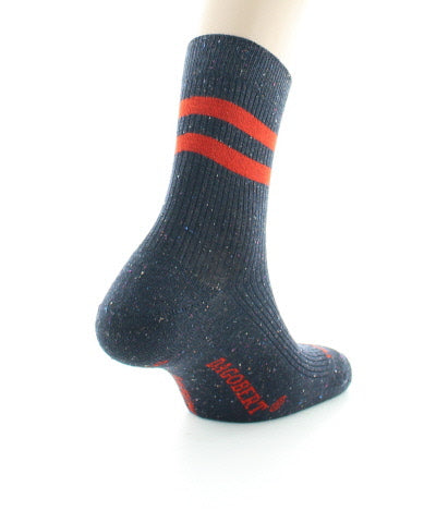 Chaussettes courtes homme en coton et soie Marine chiné/Orange BLEU MARINE