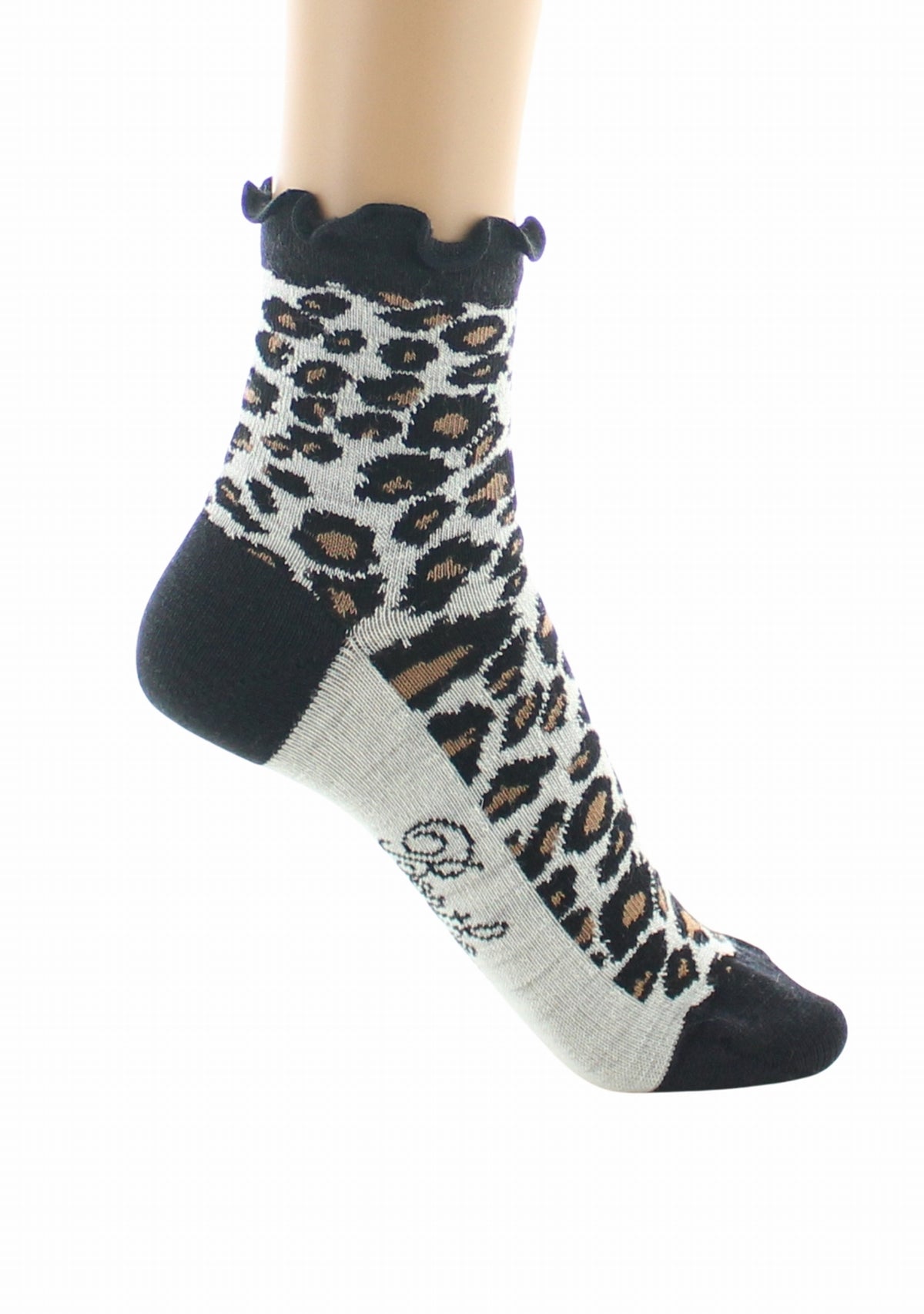 Chaussettes courtes laine femme Léopard - Berthe Aux Grands Pieds ECRU/CAMEL
