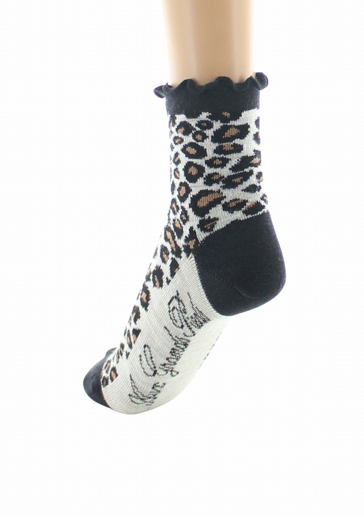 Chaussettes courtes laine femme Léopard - Berthe Aux Grands Pieds ECRU/CAMEL