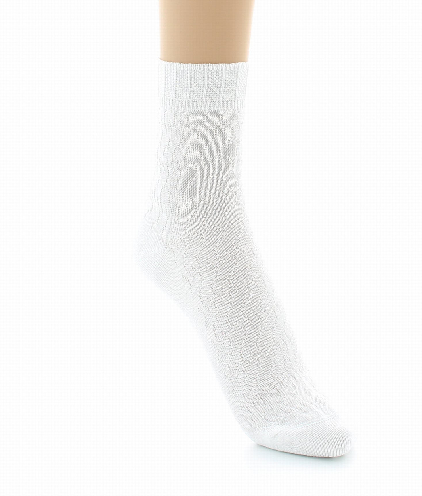 Chaussettes courtes maille fantaisie Pur coton fil d'écosse BLANC