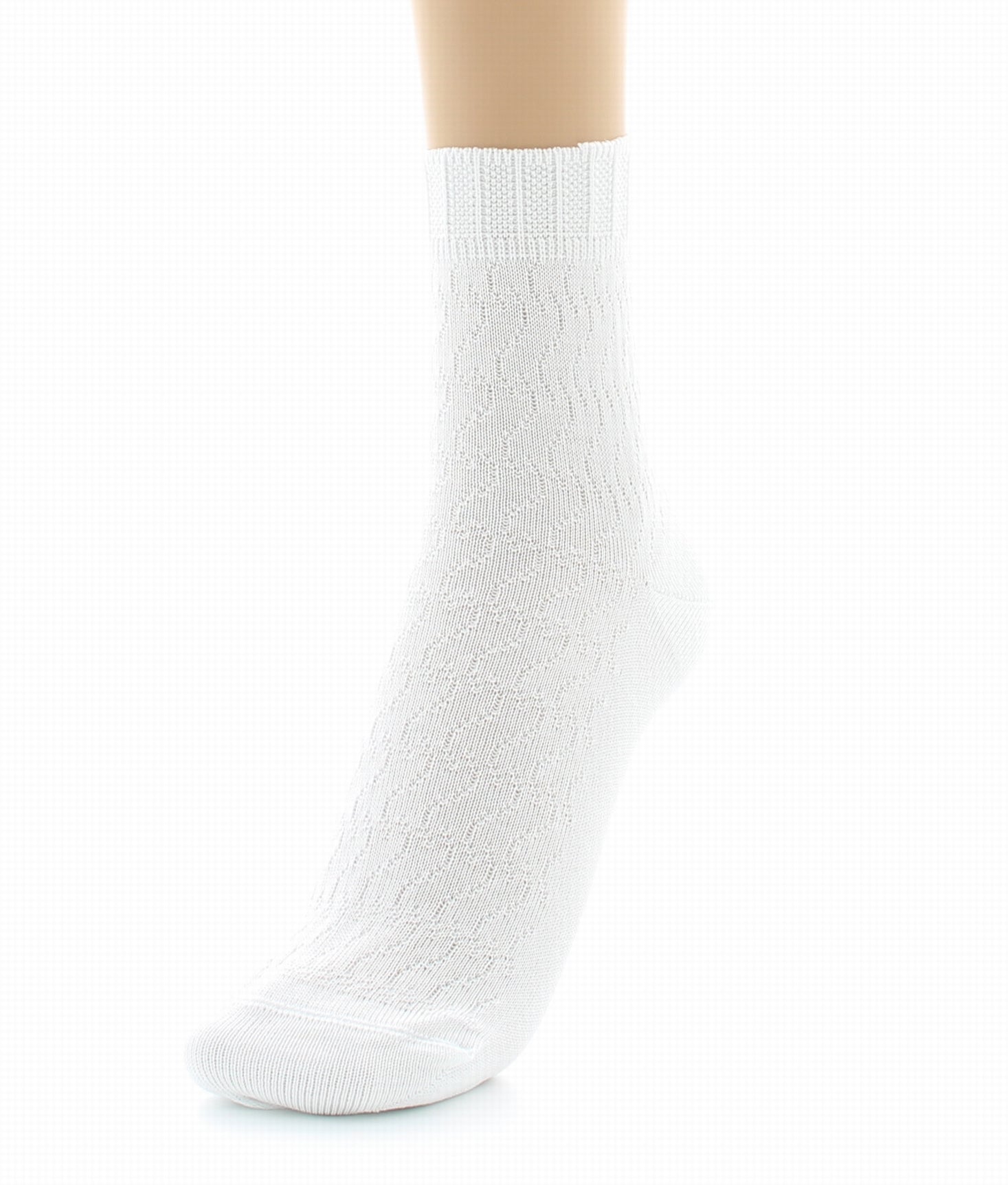 Chaussettes courtes maille fantaisie Pur coton fil d'écosse BLANC