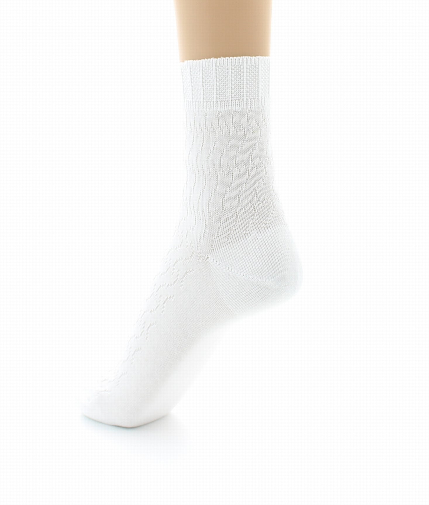 Chaussettes courtes maille fantaisie Pur coton fil d'écosse BLANC