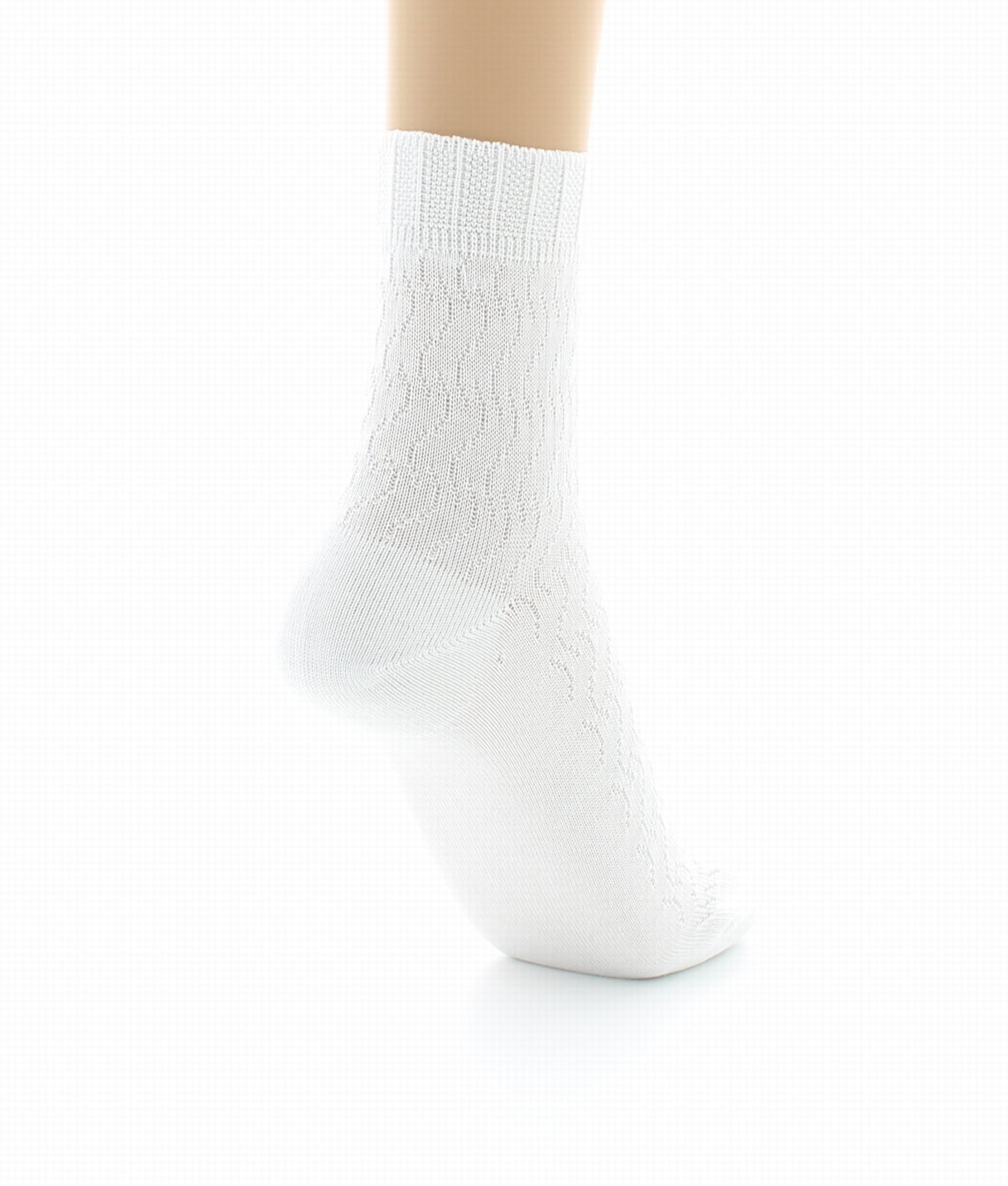 Chaussettes courtes maille fantaisie Pur coton fil d'écosse BLANC