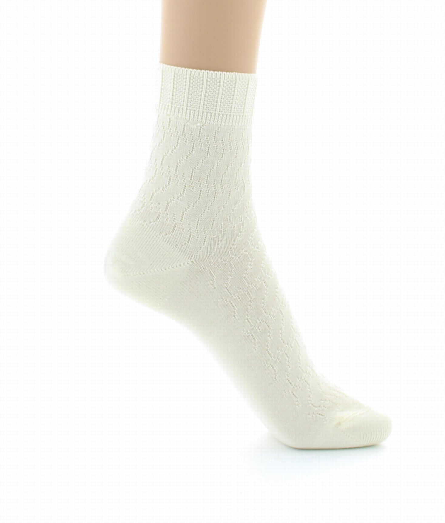 Chaussettes courtes maille fantaisie Pur coton fil d'écosse ECRU