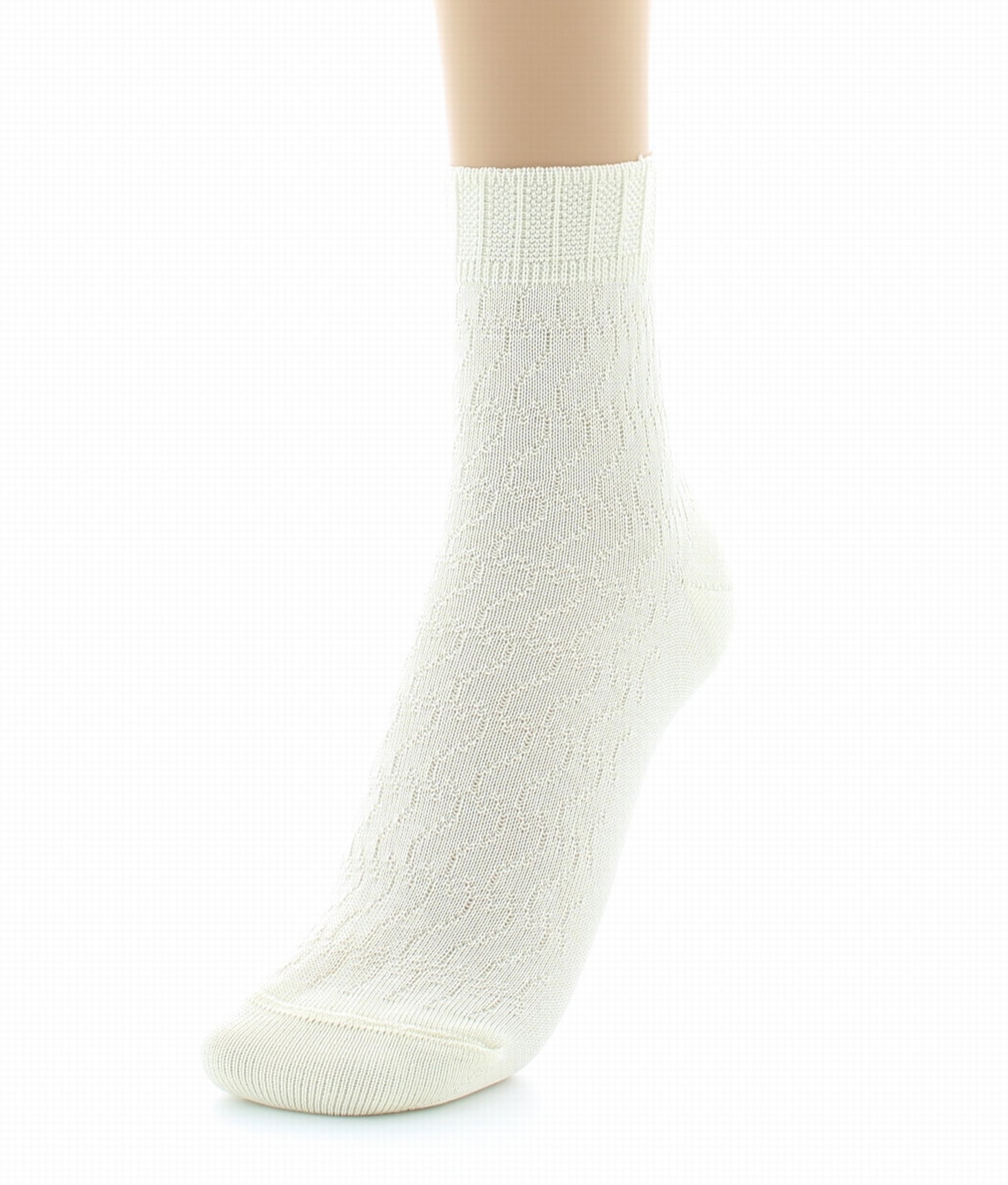 Chaussettes courtes maille fantaisie Pur coton fil d'écosse ECRU