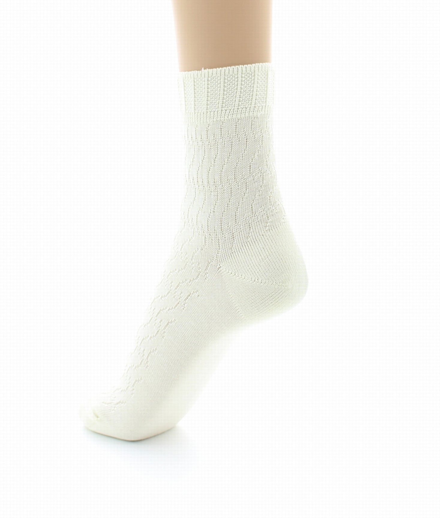 Chaussettes courtes maille fantaisie Pur coton fil d'écosse ECRU