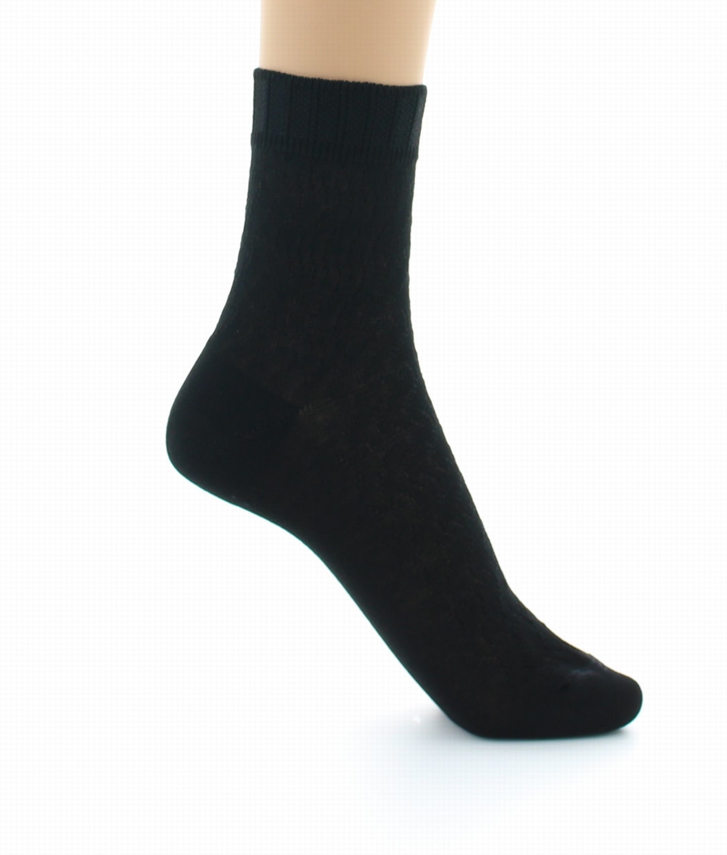 Chaussettes courtes maille fantaisie Pur coton fil d'écosse NOIR