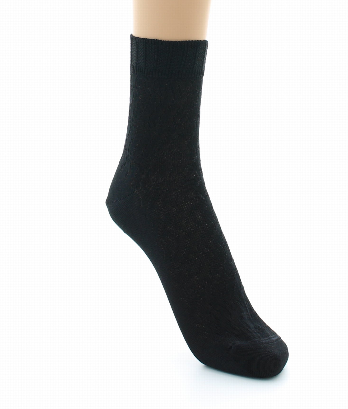 Chaussettes courtes maille fantaisie Pur coton fil d'écosse NOIR