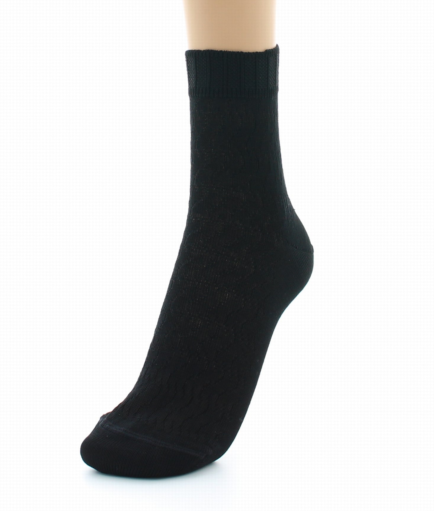 Chaussettes courtes maille fantaisie Pur coton fil d'écosse NOIR