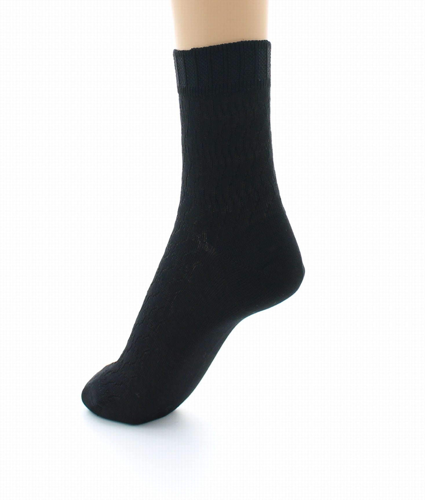 Chaussettes courtes maille fantaisie Pur coton fil d'écosse NOIR