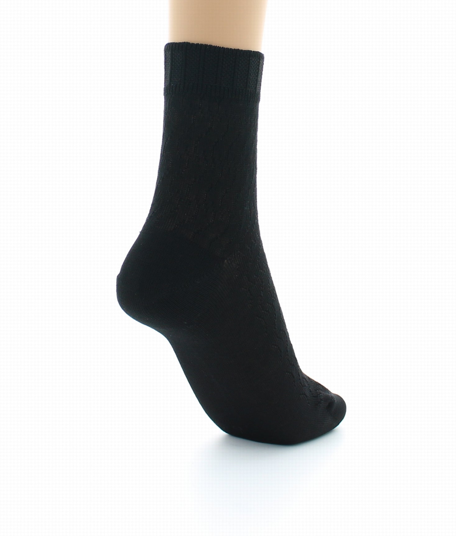 Chaussettes courtes maille fantaisie Pur coton fil d'écosse NOIR