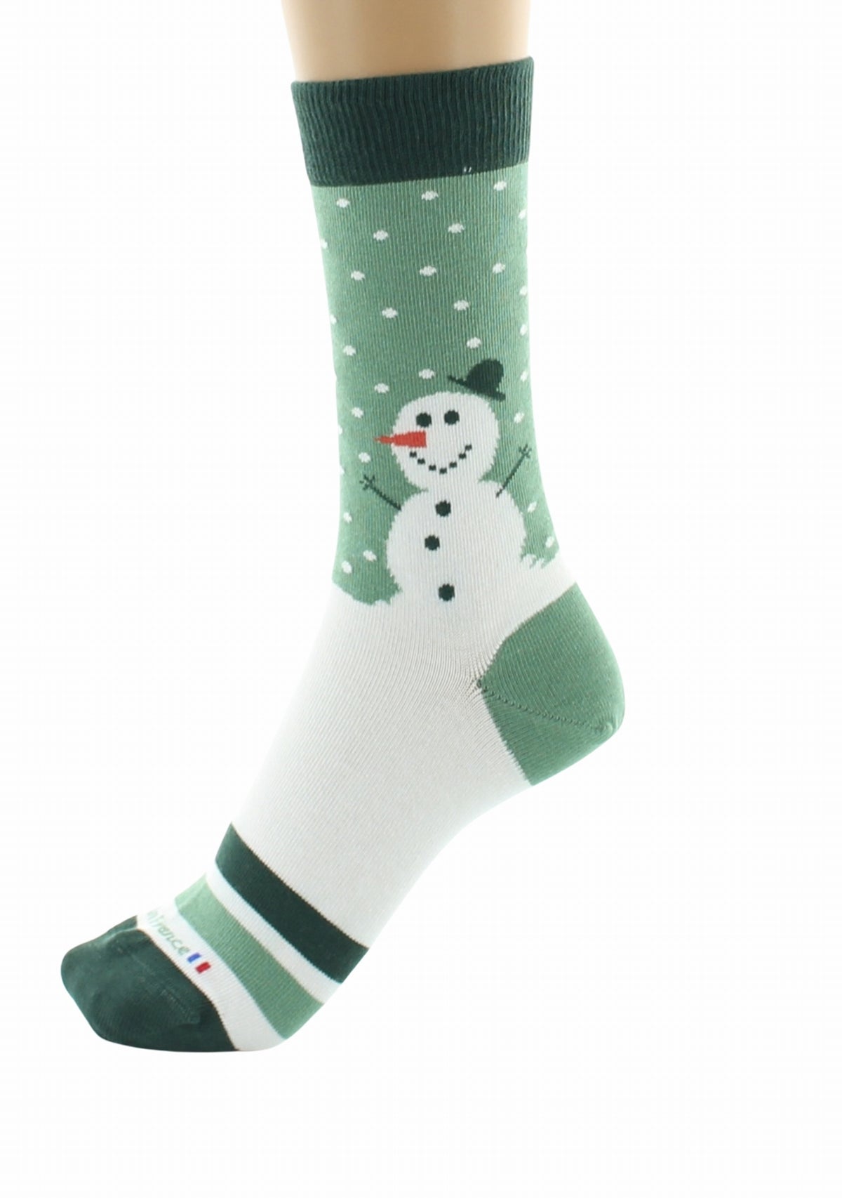 Chaussettes de Noël mixtes en coton motif Bonhomme de neige - Vert et Blanc VERT