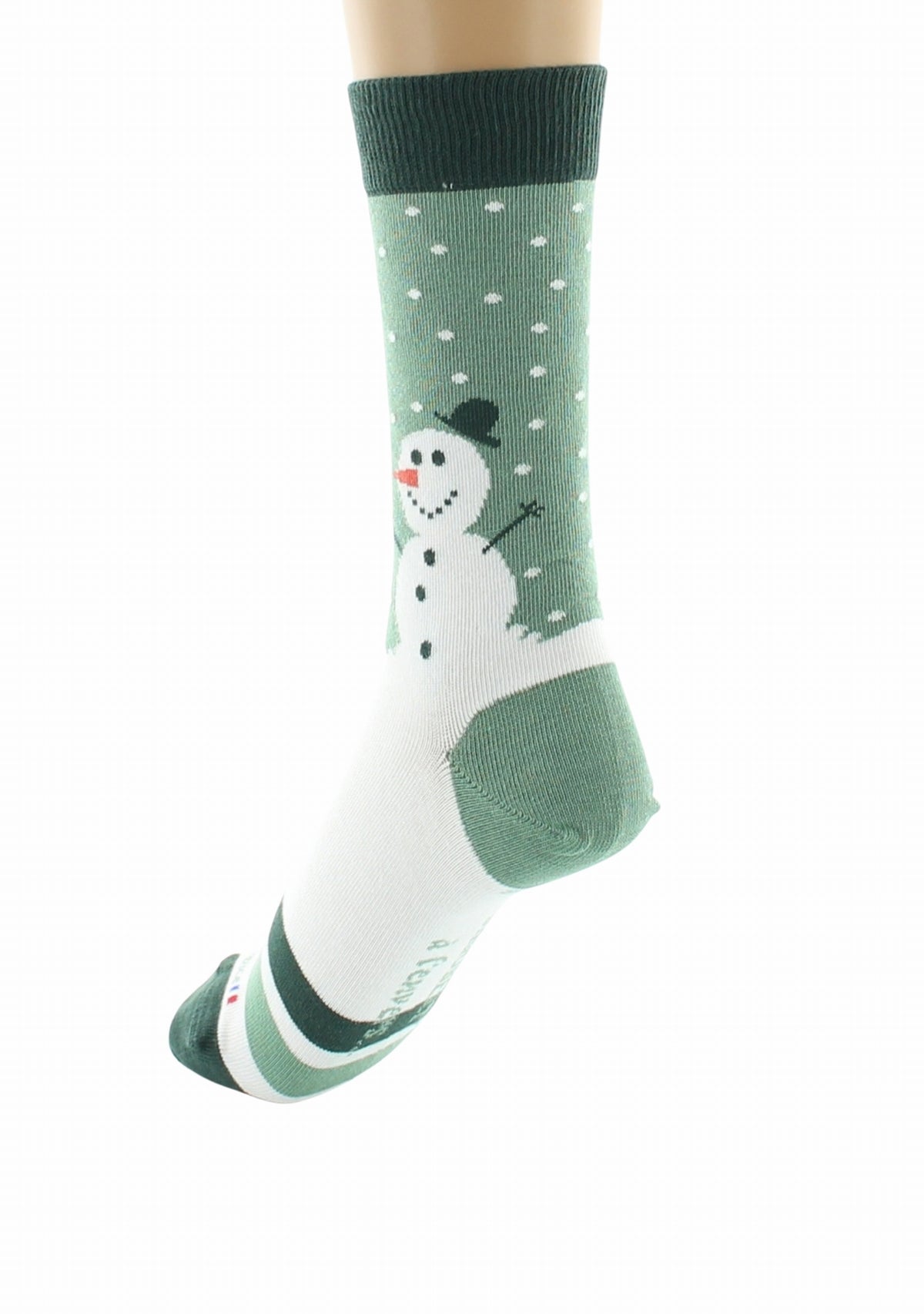 Chaussettes de Noël mixtes en coton motif Bonhomme de neige - Vert et Blanc VERT