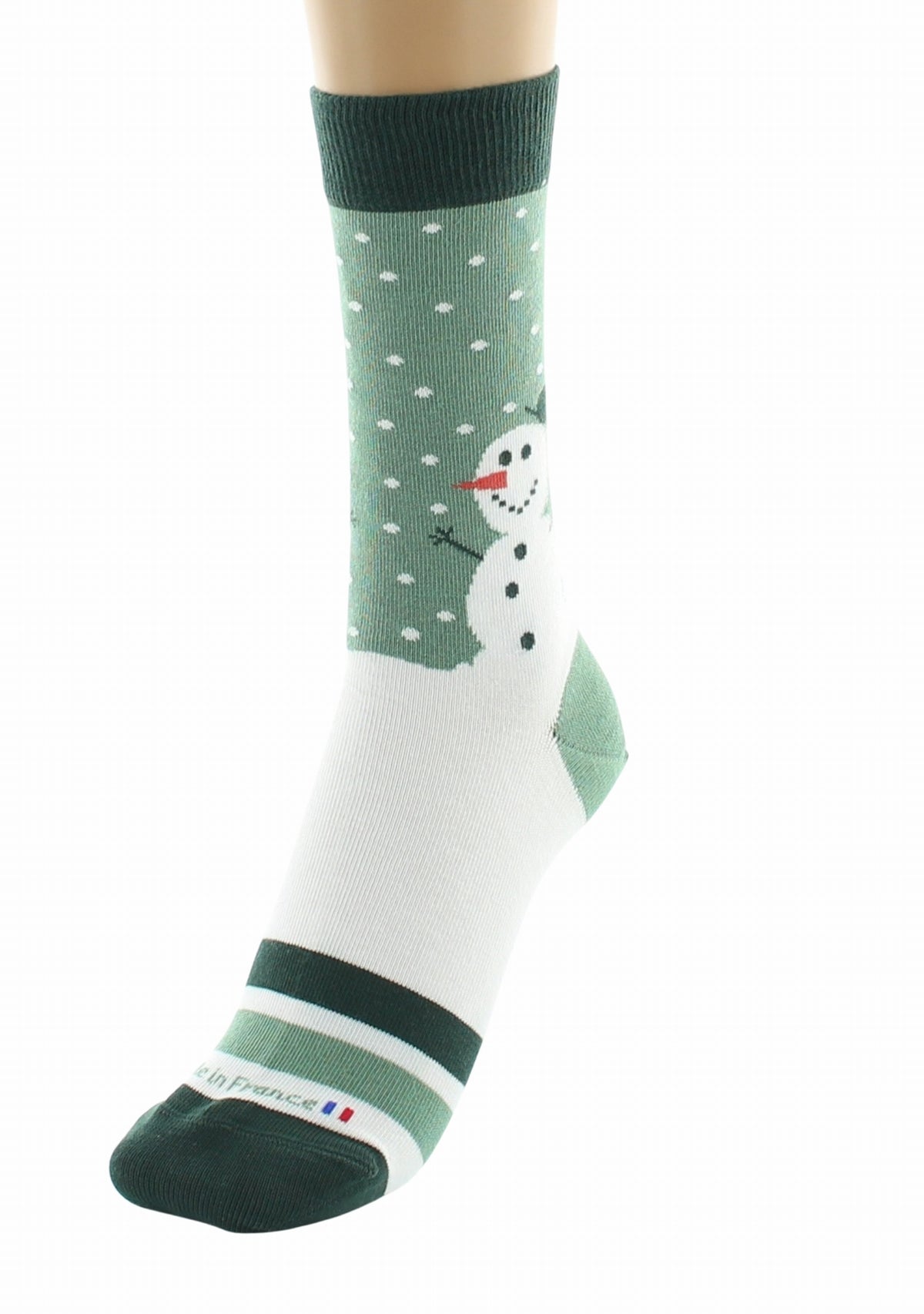 Chaussettes de Noël mixtes en coton motif Bonhomme de neige - Vert et Blanc VERT