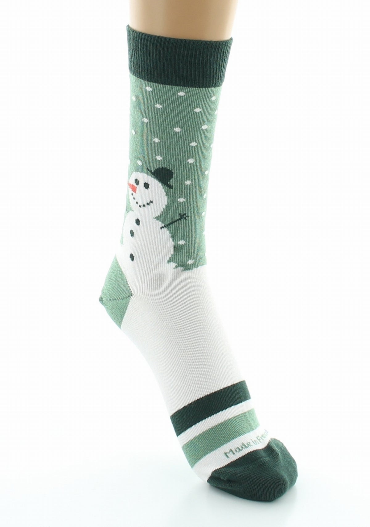 Chaussettes de Noël mixtes en coton motif Bonhomme de neige - Vert et Blanc VERT