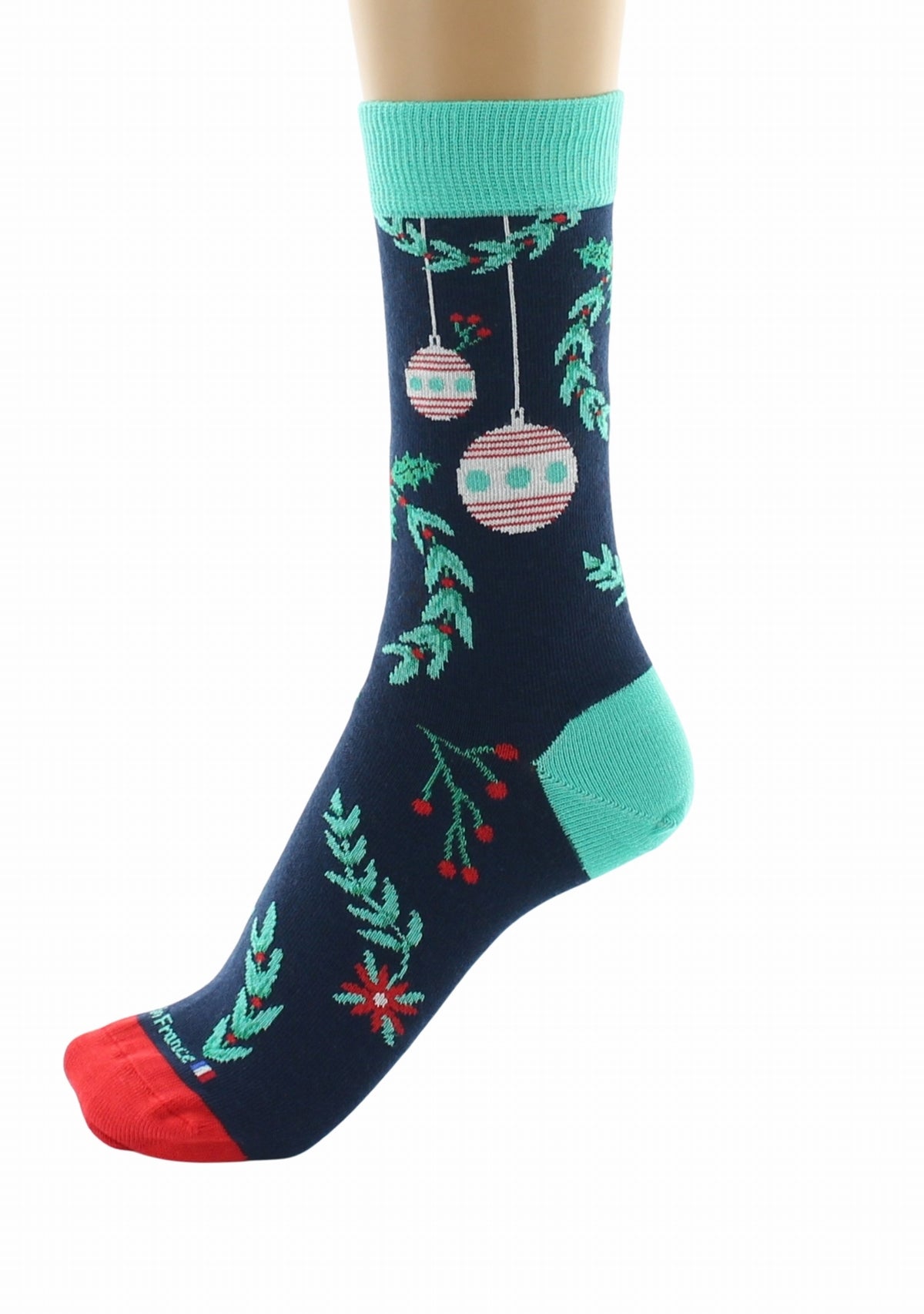 Chaussettes de Noël mixtes en coton motif Boules de Noël - Marine BLEU