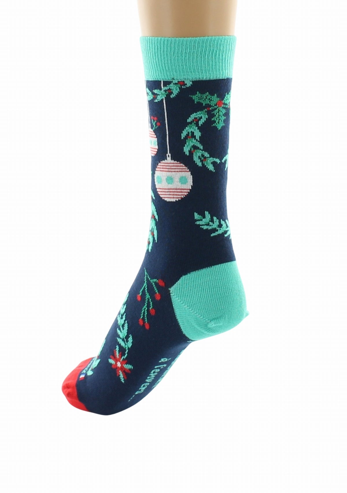 Chaussettes de Noël mixtes en coton motif Boules de Noël - Marine BLEU