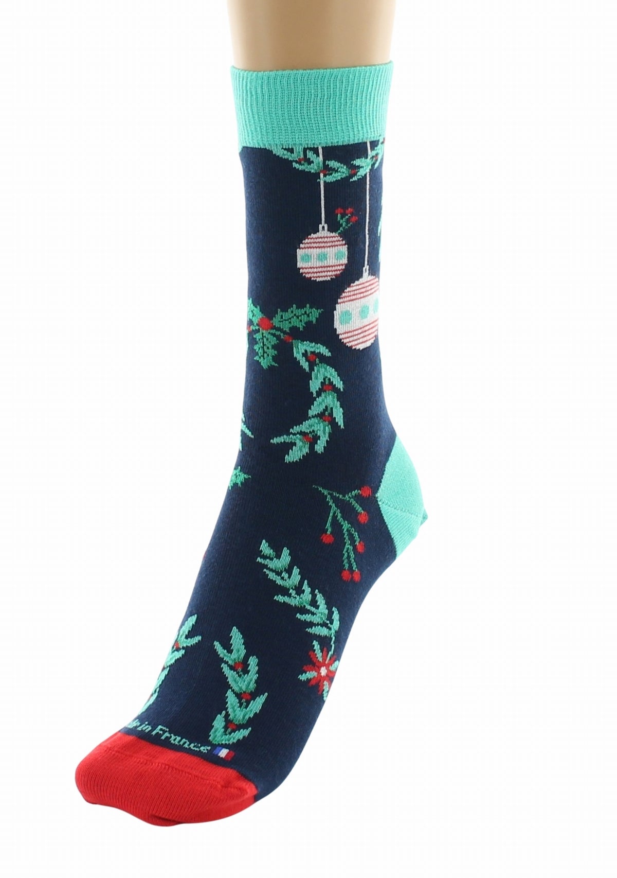 Chaussettes de Noël mixtes en coton motif Boules de Noël - Marine BLEU