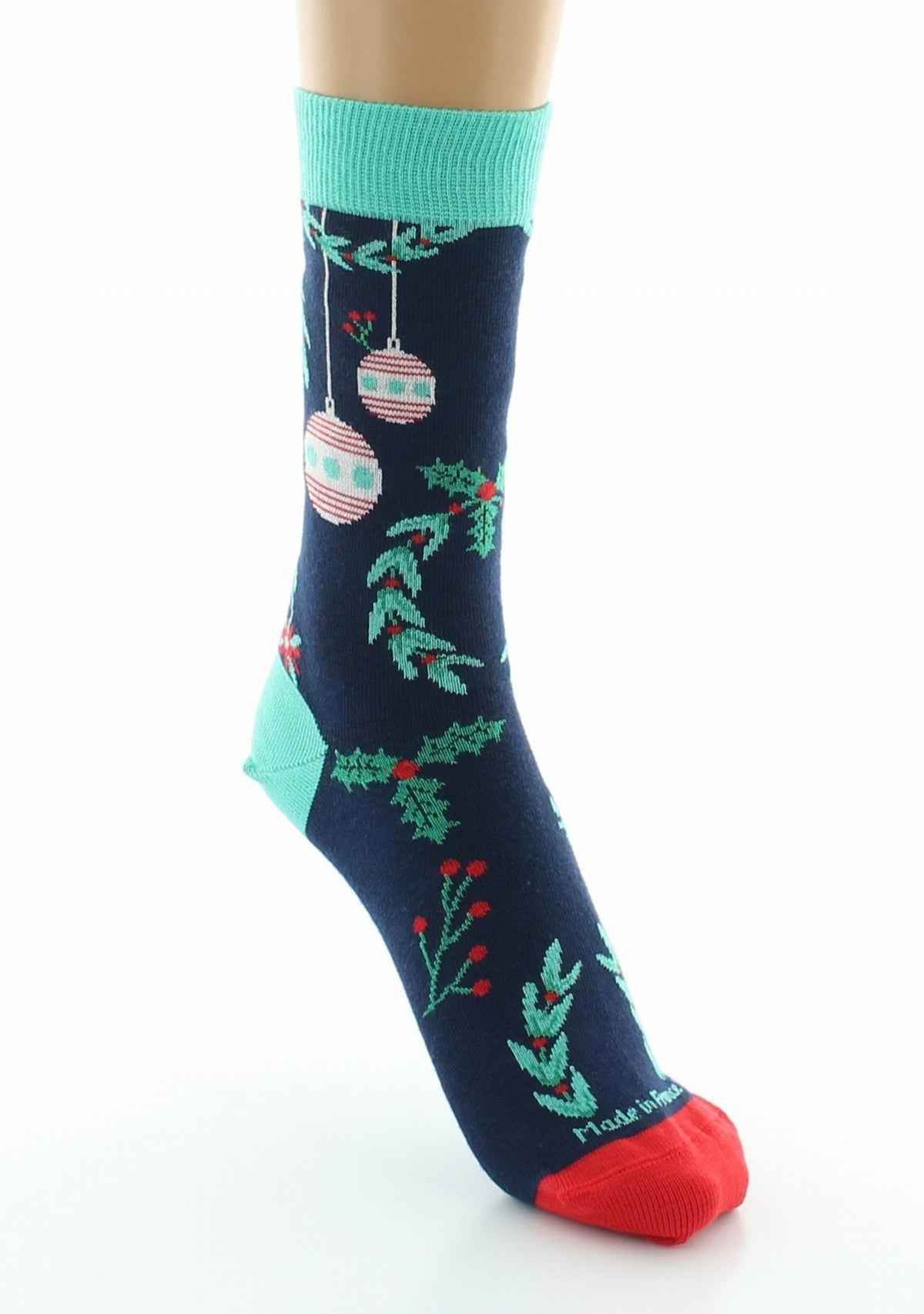 Chaussettes de Noël mixtes en coton motif Boules de Noël - Marine BLEU