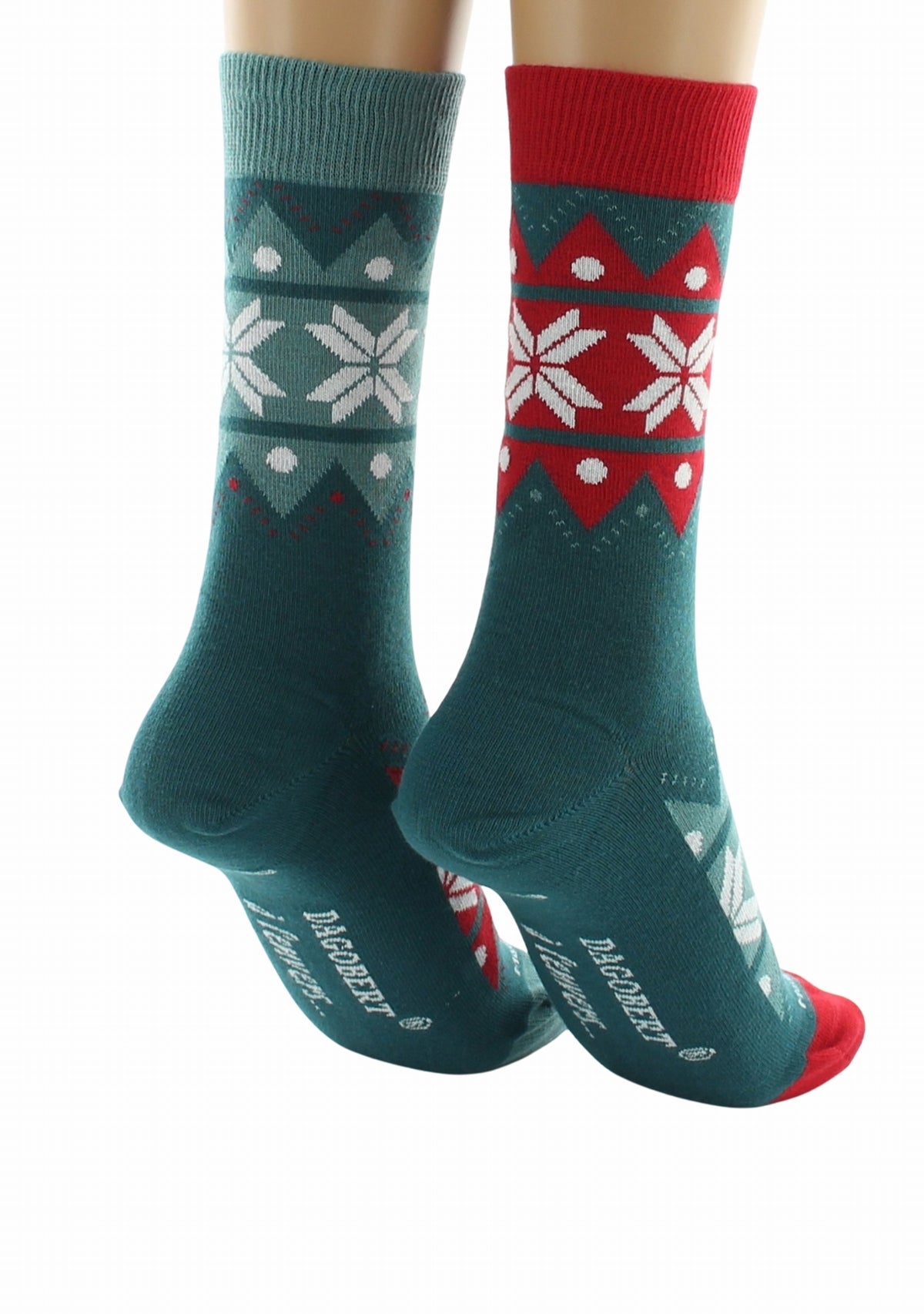 Chaussettes de Noël mixtes en coton motif Flocons dépareillés - Vert VERT
