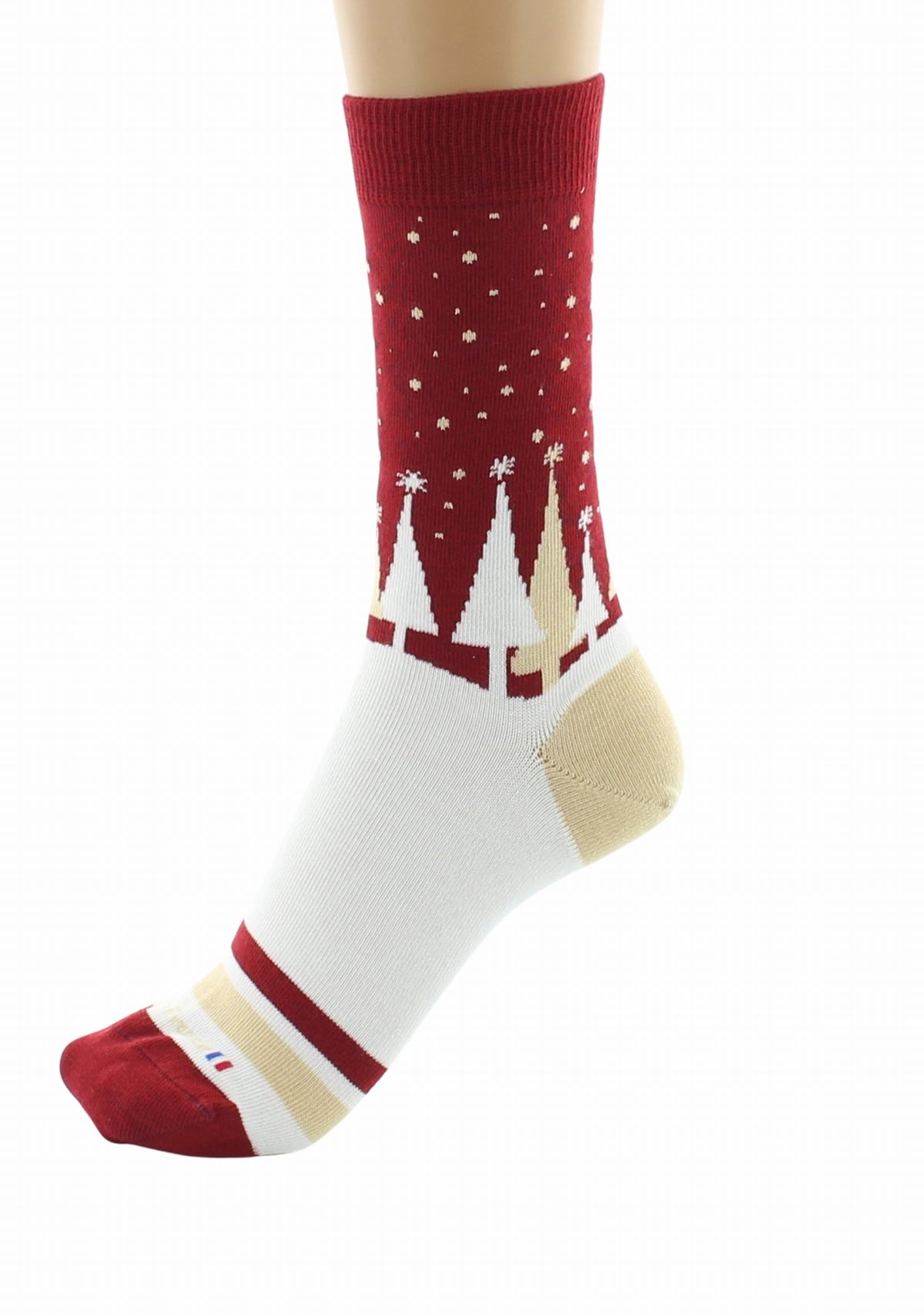 Chaussettes de Noël mixtes en coton motif Sapins - Rouge/Écru ROUGE