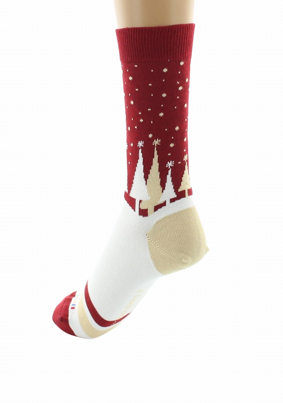Chaussettes de Noël mixtes en coton motif Sapins - Rouge/Écru ROUGE