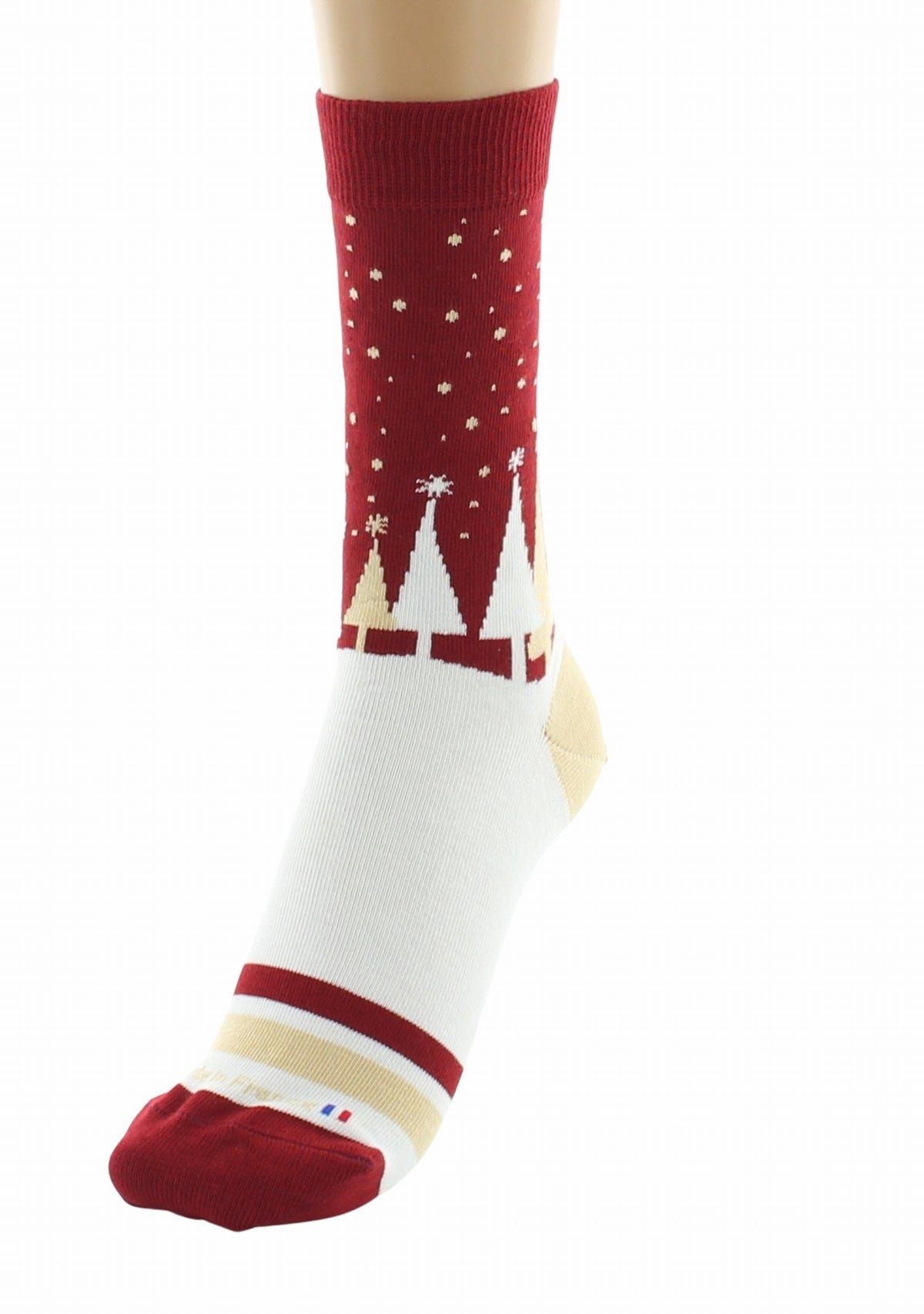 Chaussettes de Noël mixtes en coton motif Sapins - Rouge/Écru ROUGE
