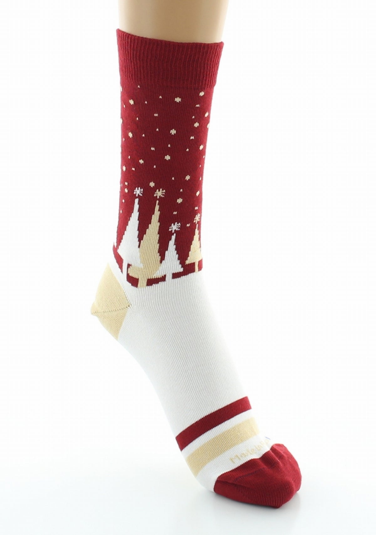 Chaussettes de Noël mixtes en coton motif Sapins - Rouge/Écru ROUGE