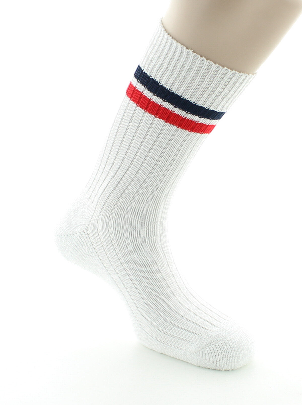 Chaussettes de tennis mixtes intérieur doublé en coton BLANC/ROUGE