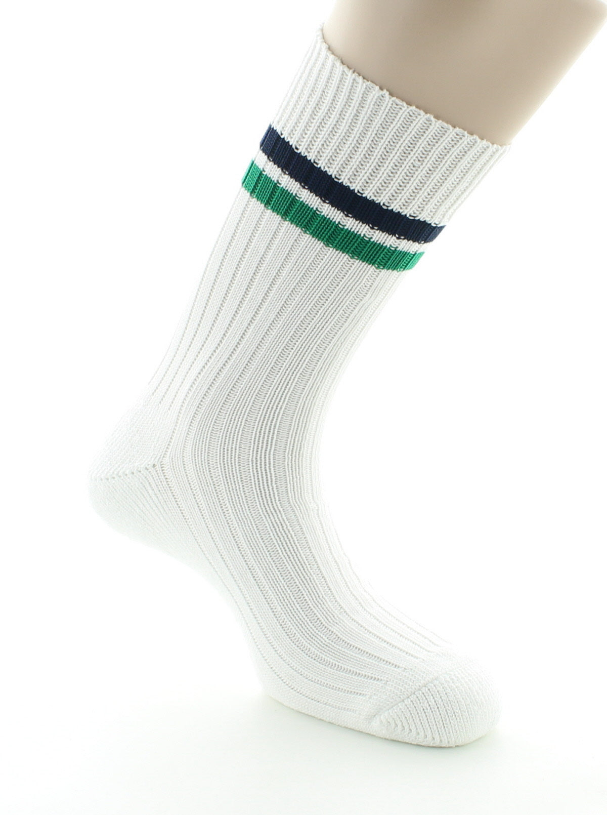 Chaussettes de tennis mixtes intérieur doublé en coton BLANC/VERT
