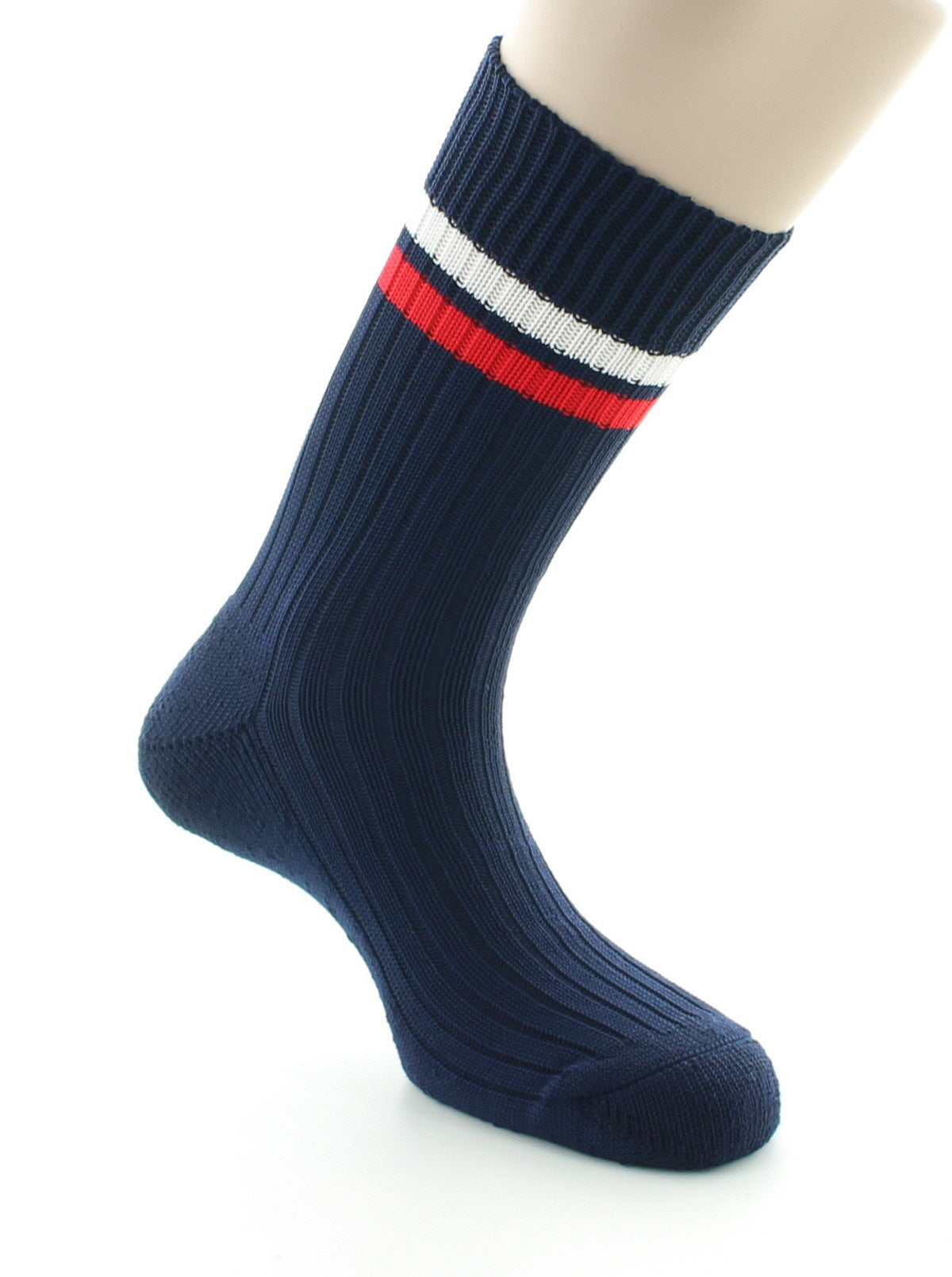 Chaussettes de tennis mixtes intérieur doublé en coton MARINE/ROUGE