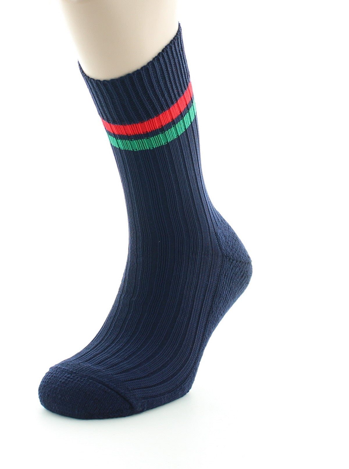 Chaussettes de tennis mixtes intérieur doublé en coton MARINE/VERT