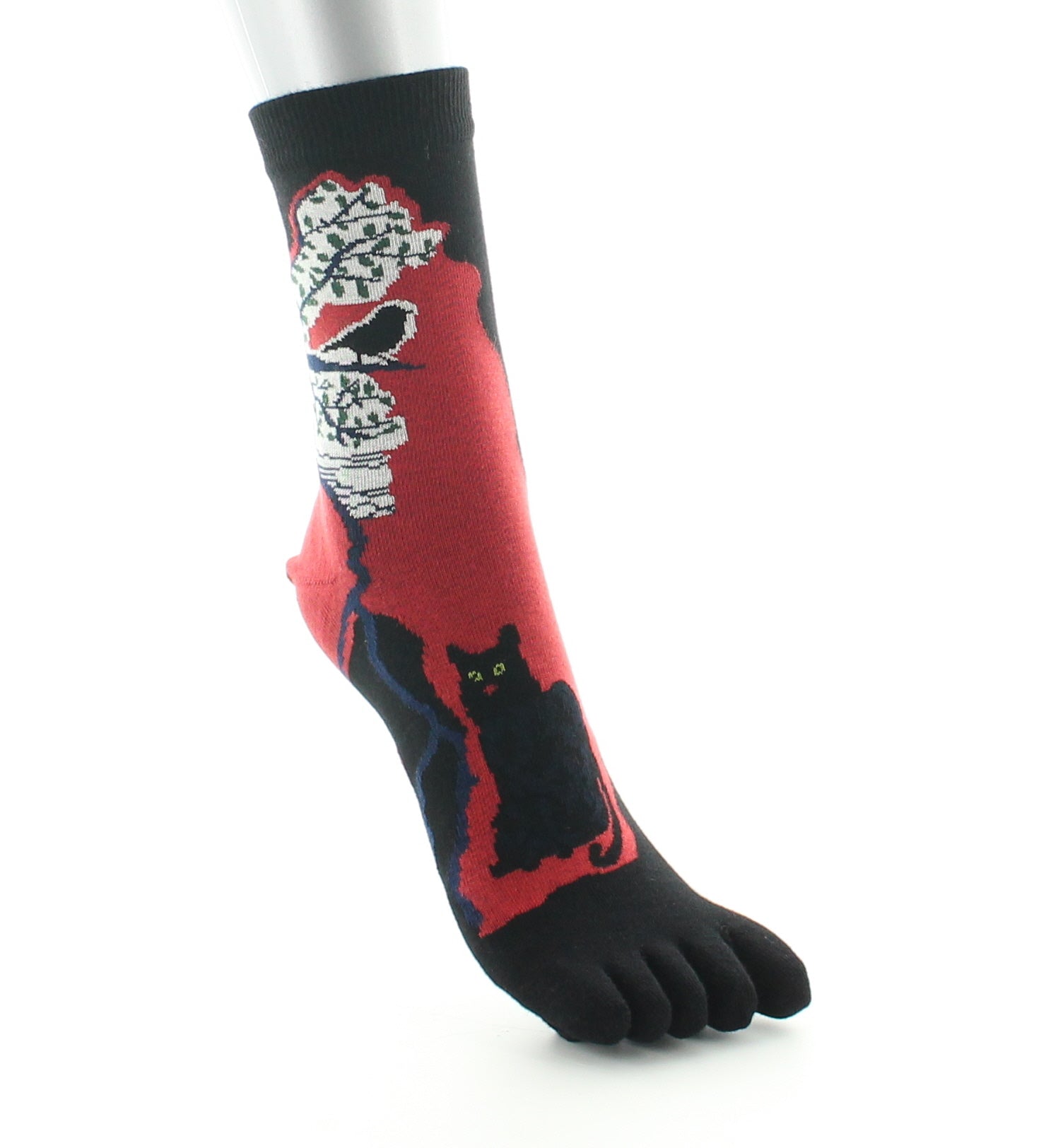 Chaussettes doigts de pieds en coton le chat et l'oiseau ROUGE