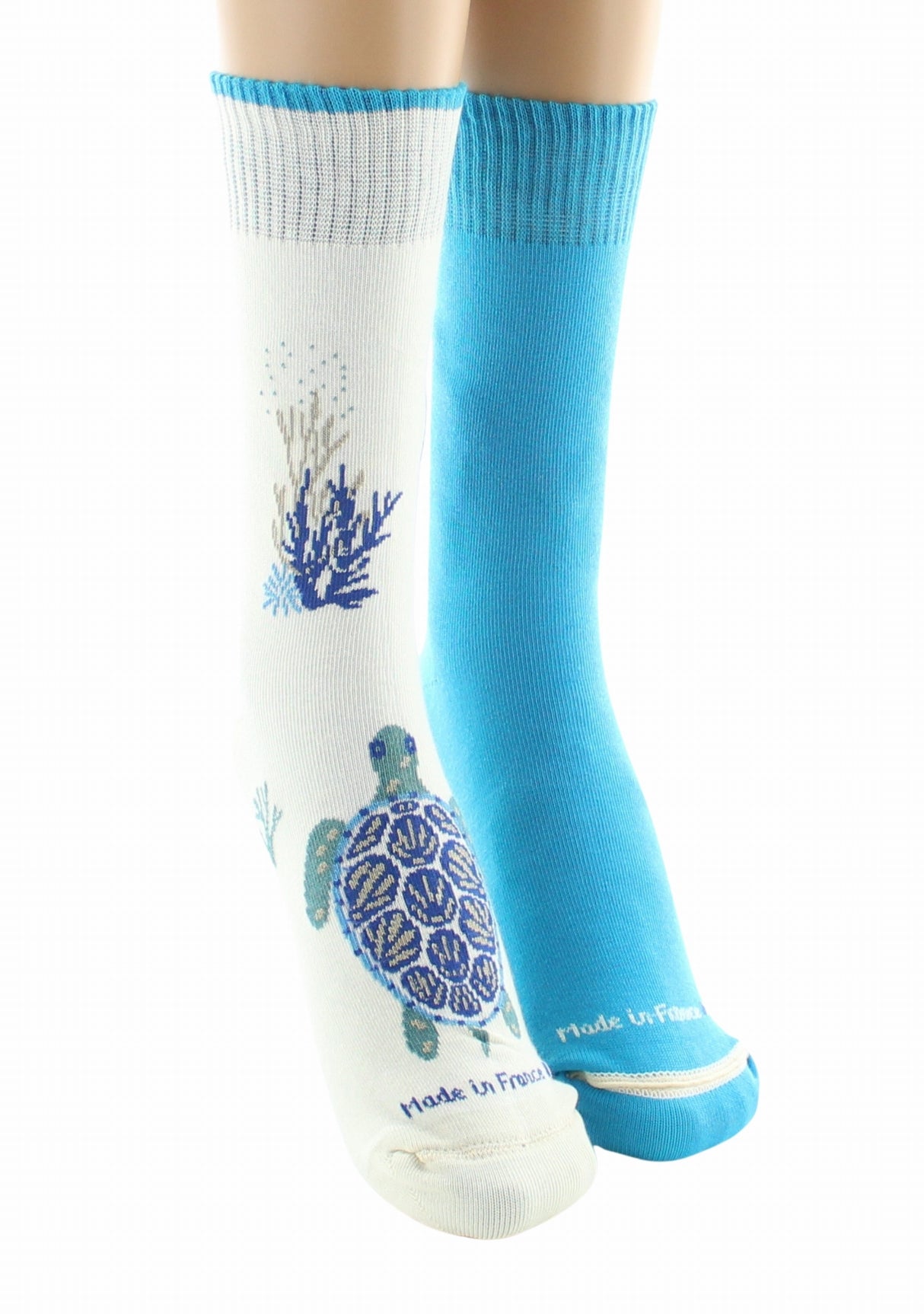 Chaussettes doubles femme Dagobert à l’envers Tortue Écru/Turquoise ECRU/TURQUOISE