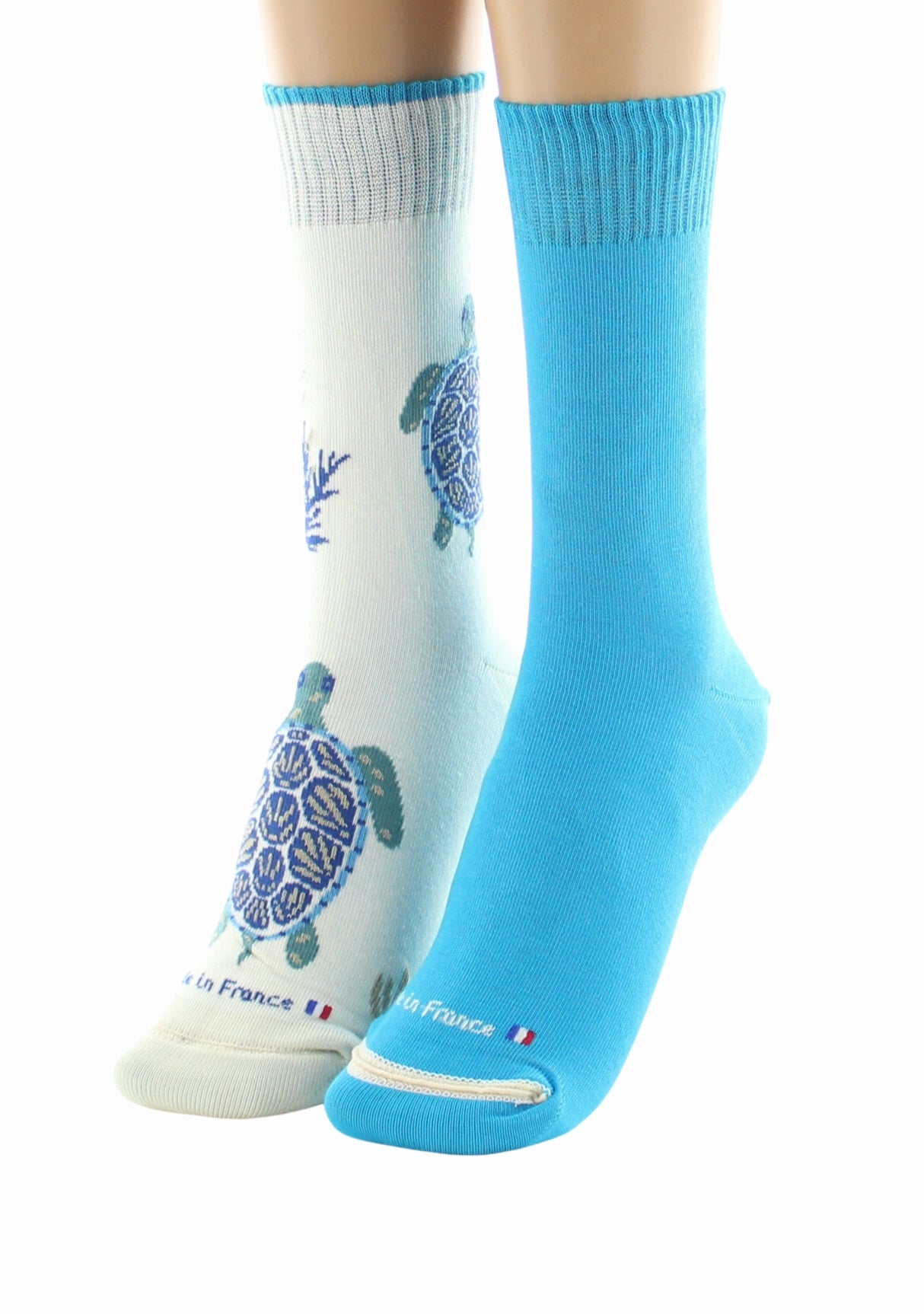 Chaussettes doubles femme Dagobert à l’envers Tortue Écru/Turquoise ECRU/TURQUOISE