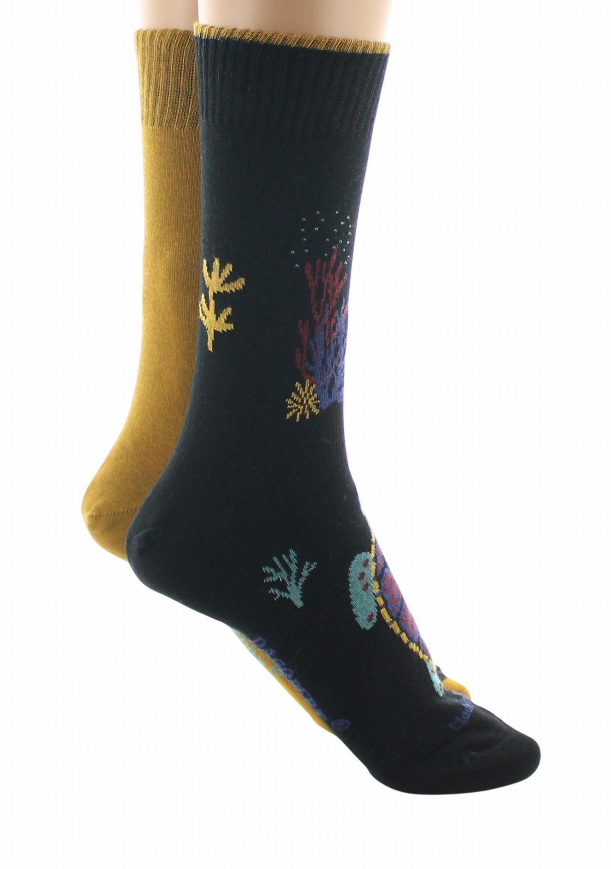 Chaussettes doubles femme Dagobert à l’envers Tortue Noir / Moutarde NOIR/MOUTARDE