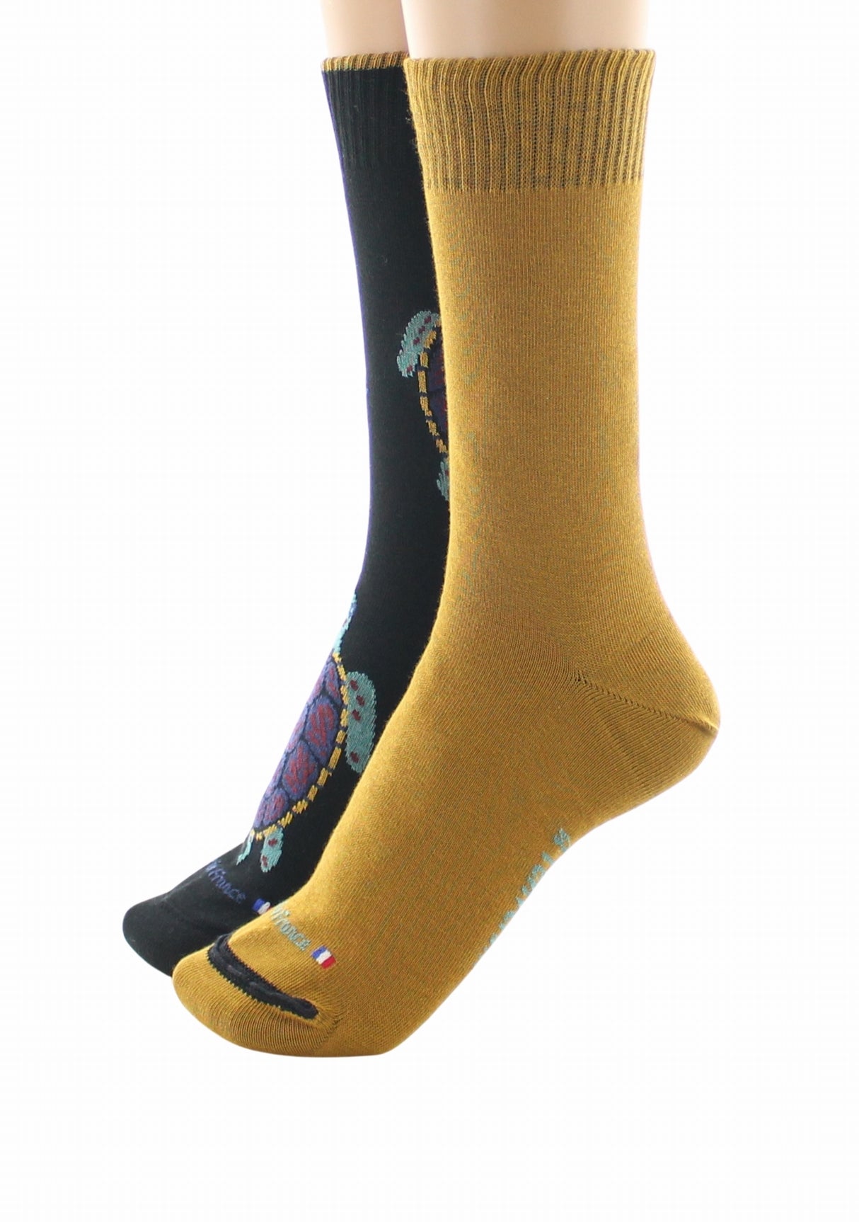 Chaussettes doubles femme Dagobert à l’envers Tortue Noir / Moutarde NOIR/MOUTARDE
