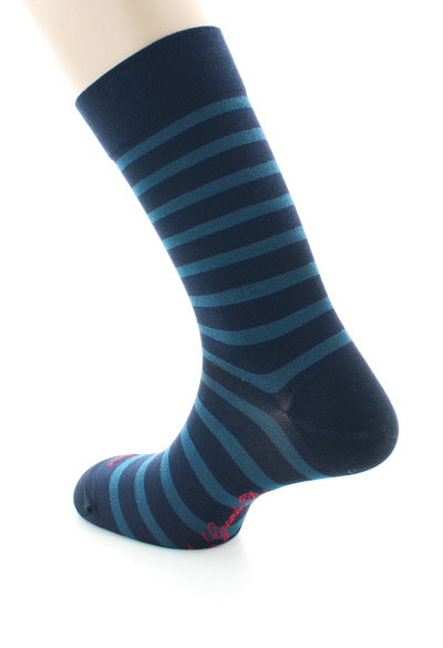 Chaussettes en Soie bleu marine à rayures bleu nuit MARINE RAYE BLEU