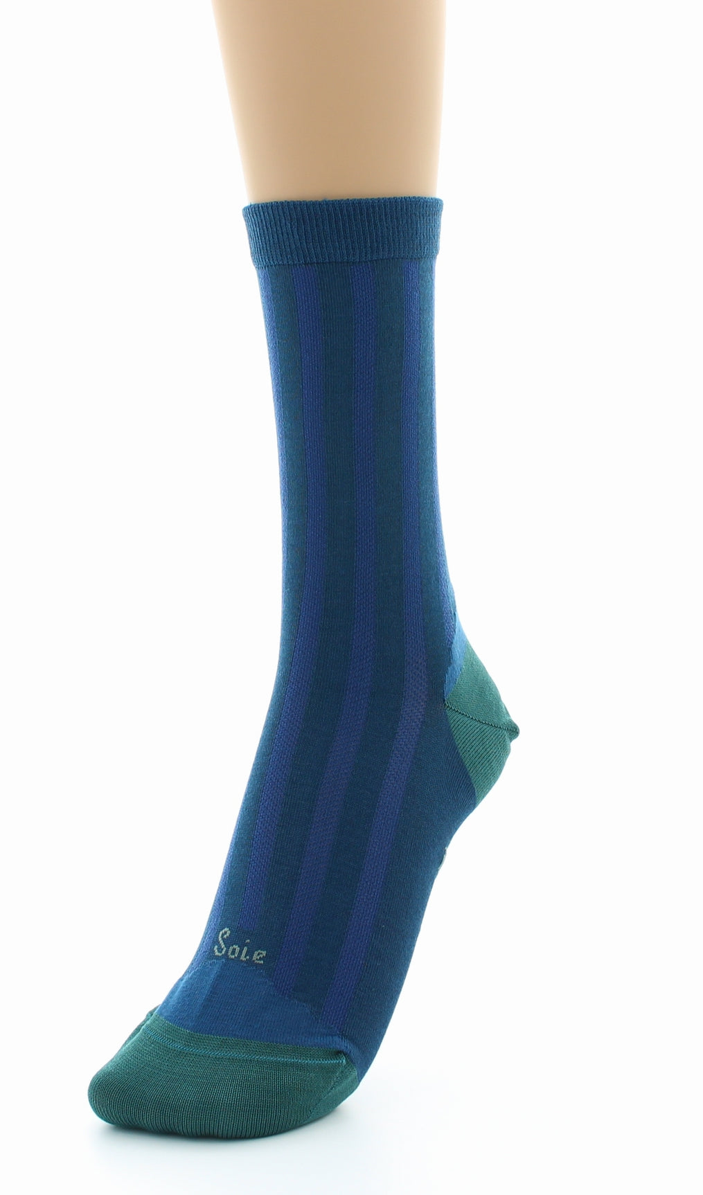 Chaussettes en Soie Bleu Minuit - Talon et pointe Turquoise BLEU MINUIT