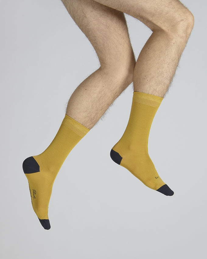 Chaussettes En Soie Tournesol Et Bleu Marine MOUTARDE