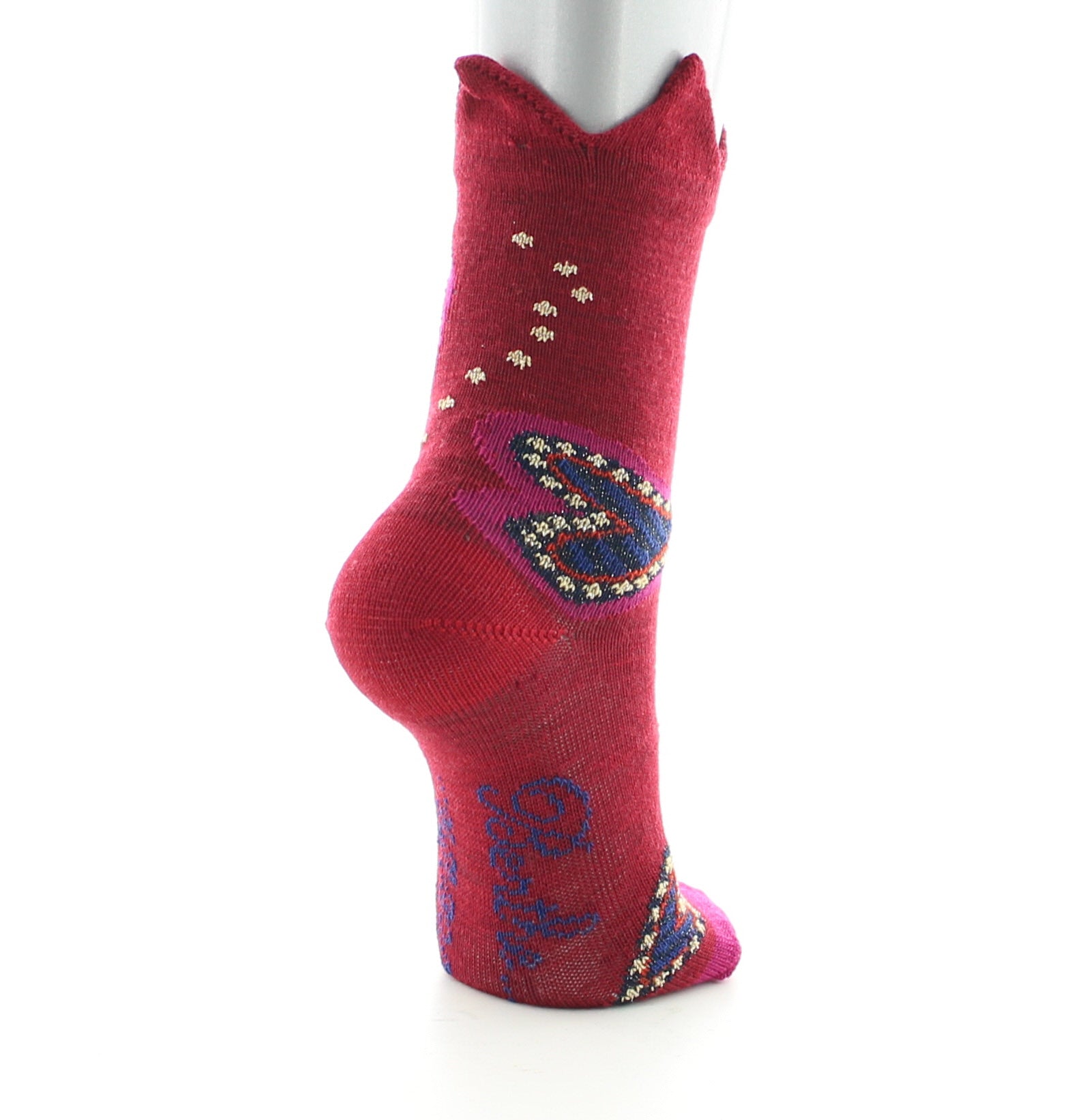 Chaussettes enfant laine peignée cœur et couronne ROUGE