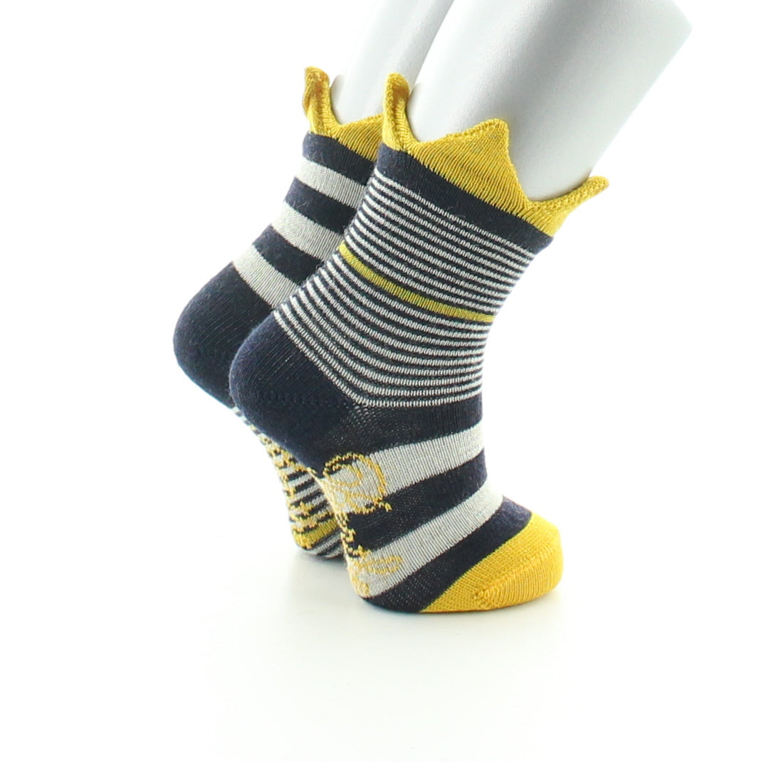 Chaussettes enfant laine peignée couronne jaune MARINE/JAUNE