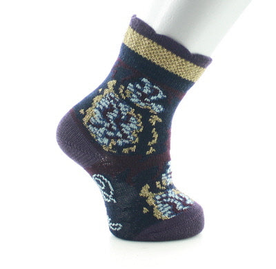 Chaussettes enfant laine peignée fleurs de kimono MARINE