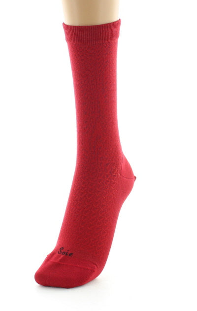 Chaussettes femme à maille ajourée en soie ROUGE