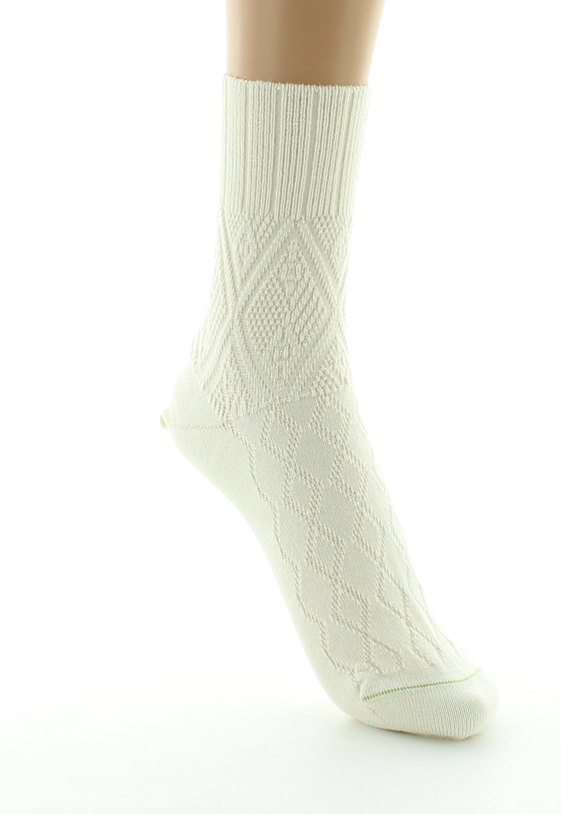 Chaussettes femme à maille fantaisie - Laine Bio ECRU