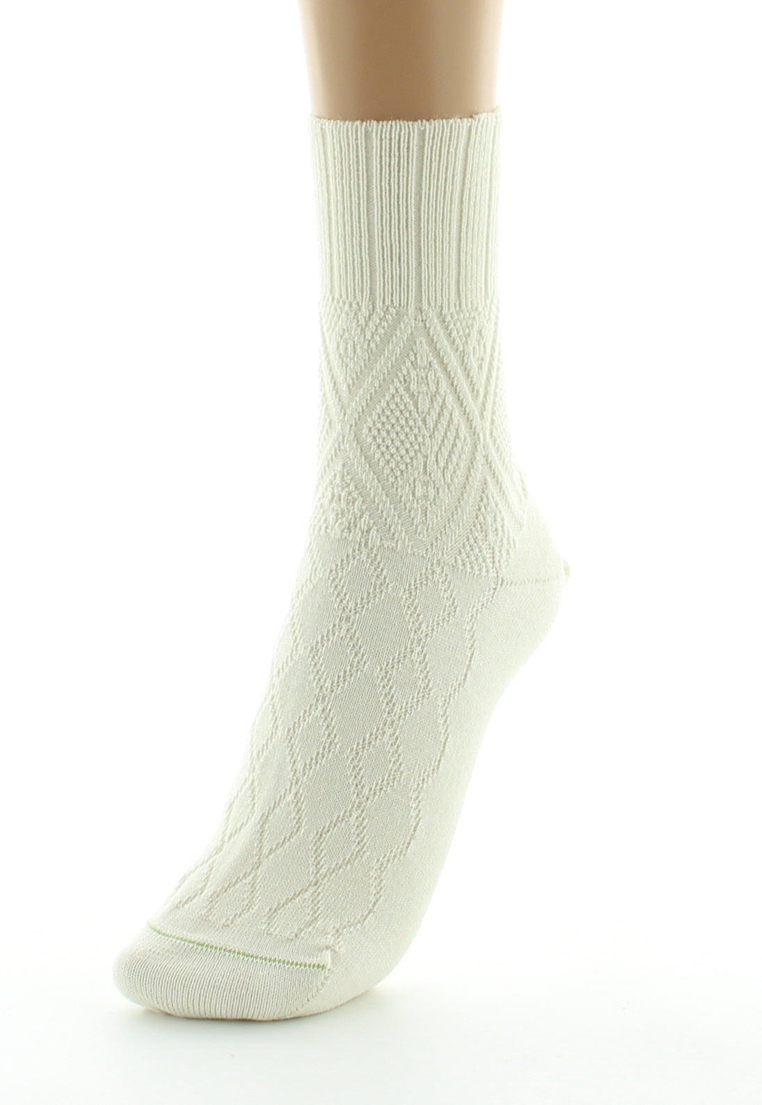 Chaussettes femme à maille fantaisie - Laine Bio ECRU