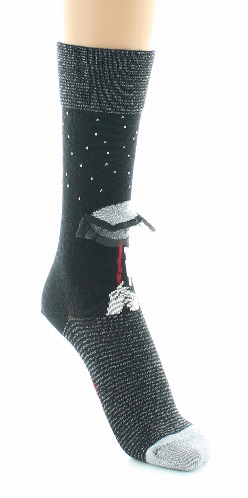 Chaussettes Femme Au Parapluie Noir Et Argent NOIR-ARGENT