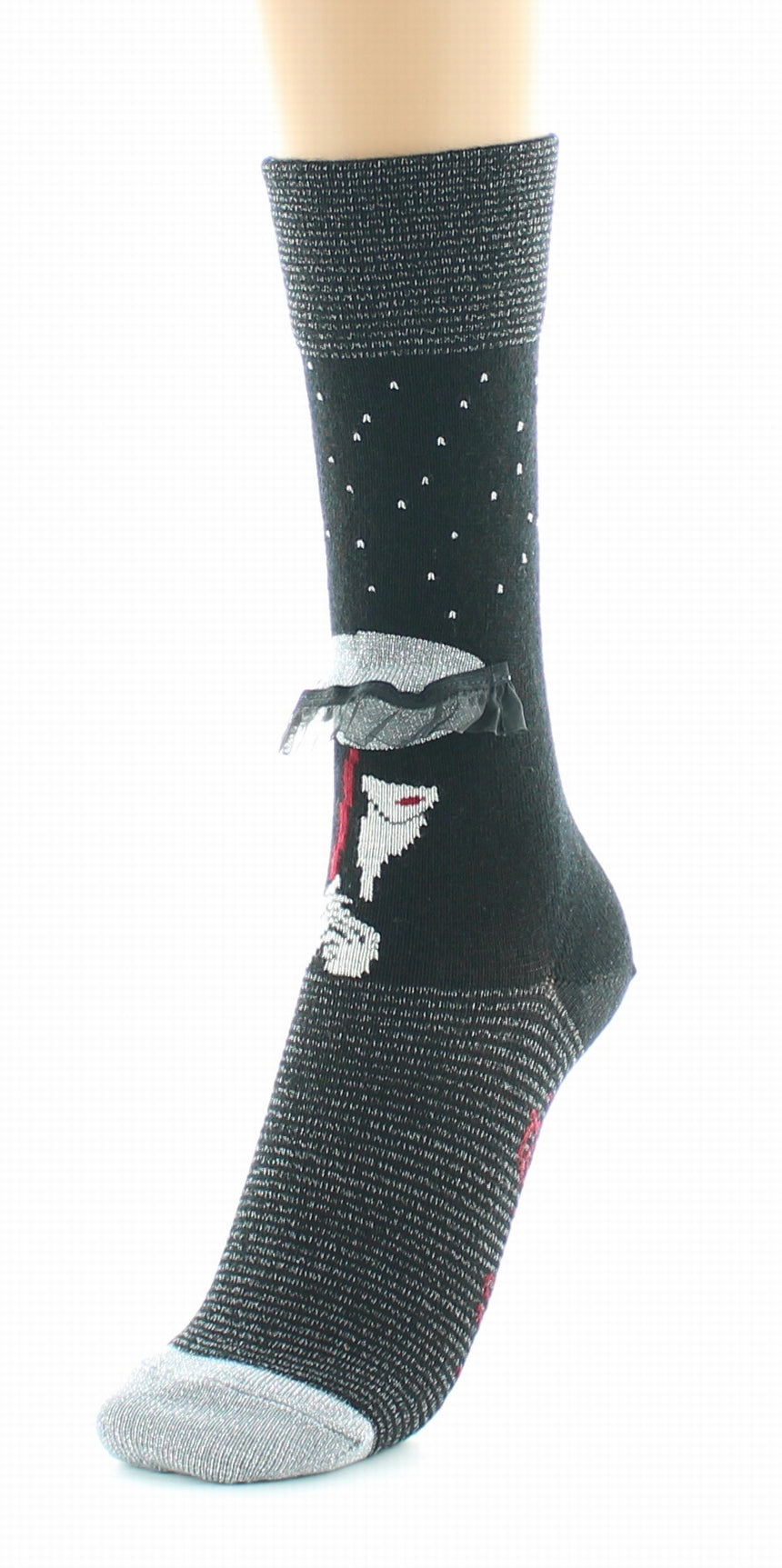 Chaussettes Femme Au Parapluie Noir Et Argent NOIR-ARGENT