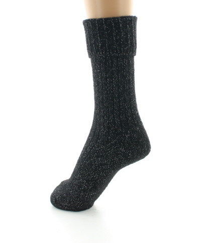 Chaussettes femme baby alpaga et fil pailleté NOIR