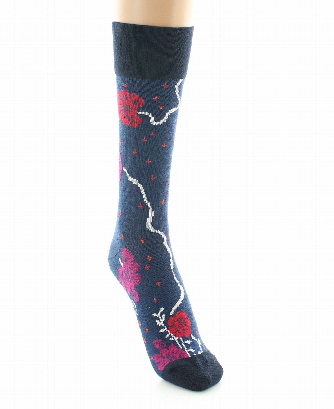 Chaussettes femme coton fleurs Art Déco BLEU